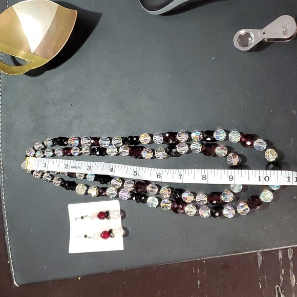Vintage necklace Bracelet earring set. AuroraBorealis black garnet glasscrystal - Picture 12 of 15